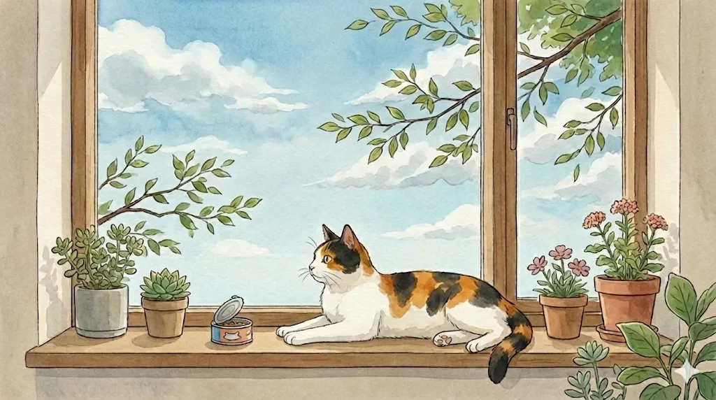 Sleeping cat with plants